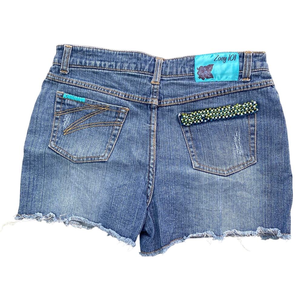 Vintage Y2K Zoey 101 Nickelodeon Jamie Spears Beaded Denim Mini Shorts Girls 16